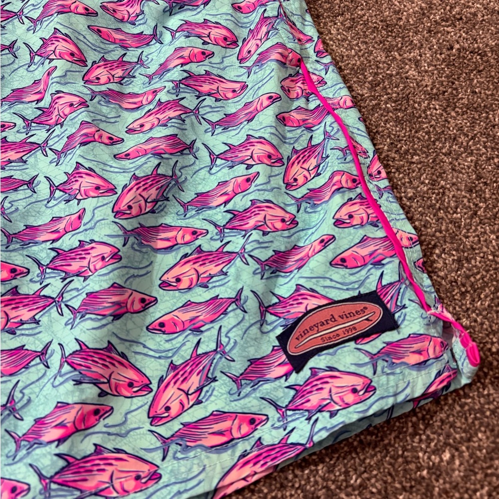 Vineyard Vines Chappy Pink and Blue Fish Swim Shorts - Picture 2 of 6